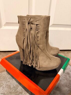 Bucco Fringe Suede Platform Ankle Boots - Taupe